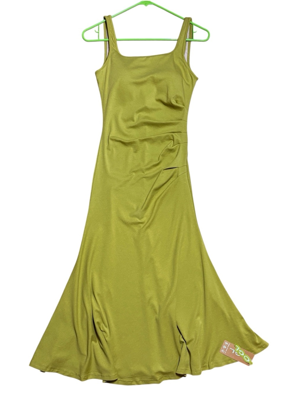 OGL Square Neck Tucked Open Back Bra Dress NWT In Deep Chartreuse Green Sz XS